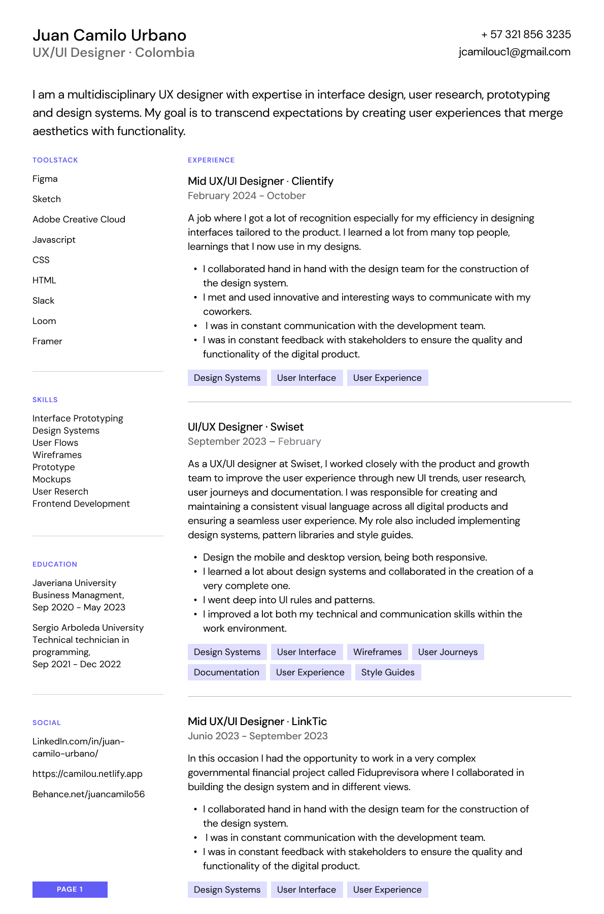 Juan Camilo Urbano Resume